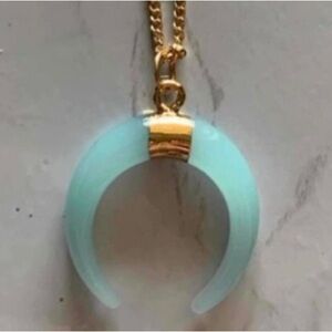 “Jade Horn” Green Tusk Upside Down Crescent Half Moon Wishbone Good Luck Pendant